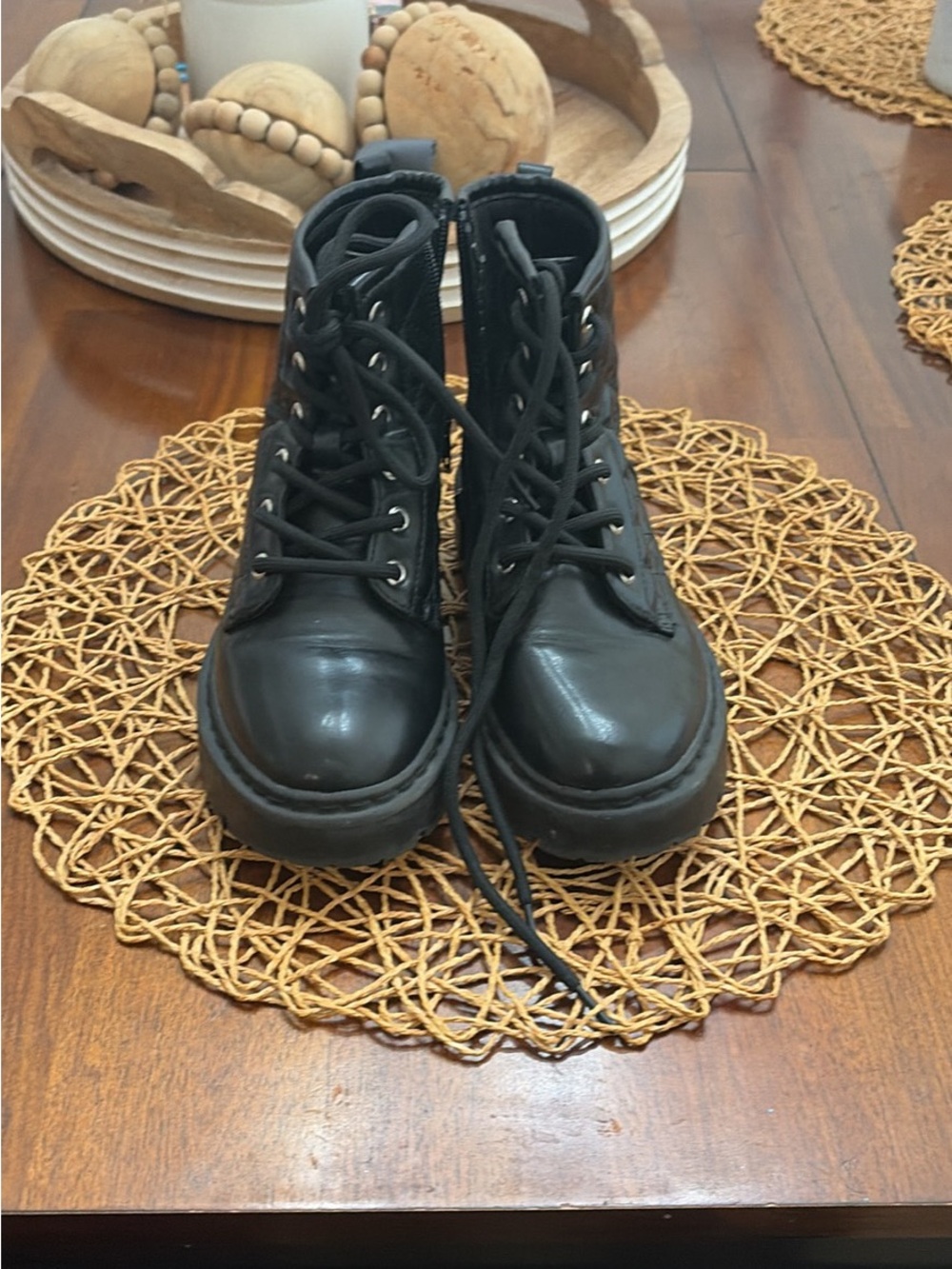 Steve Madden Black Kids Lace-Up Combat Boots